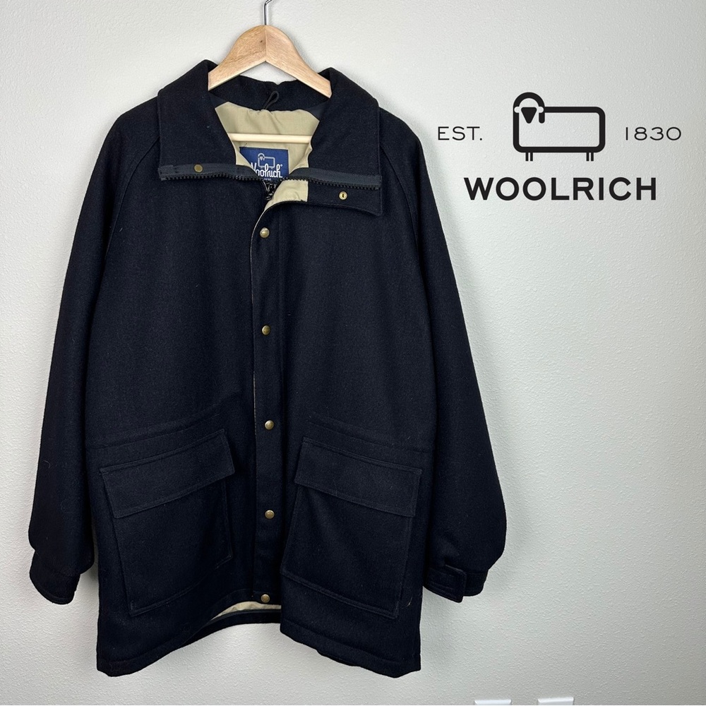 Vintage Woolrich Navy Wool Coat Mens XL‎ Field Jacket Made in USA 30247 Blue